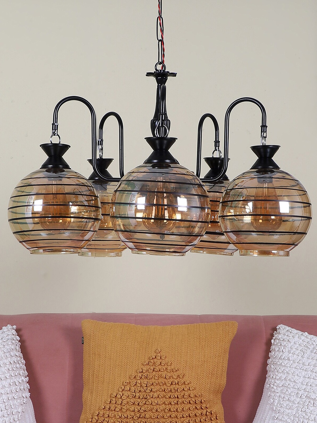 

MFD HOME FURNISHING Black & Beige Textured 5 Shade Light Ceiling Lamp