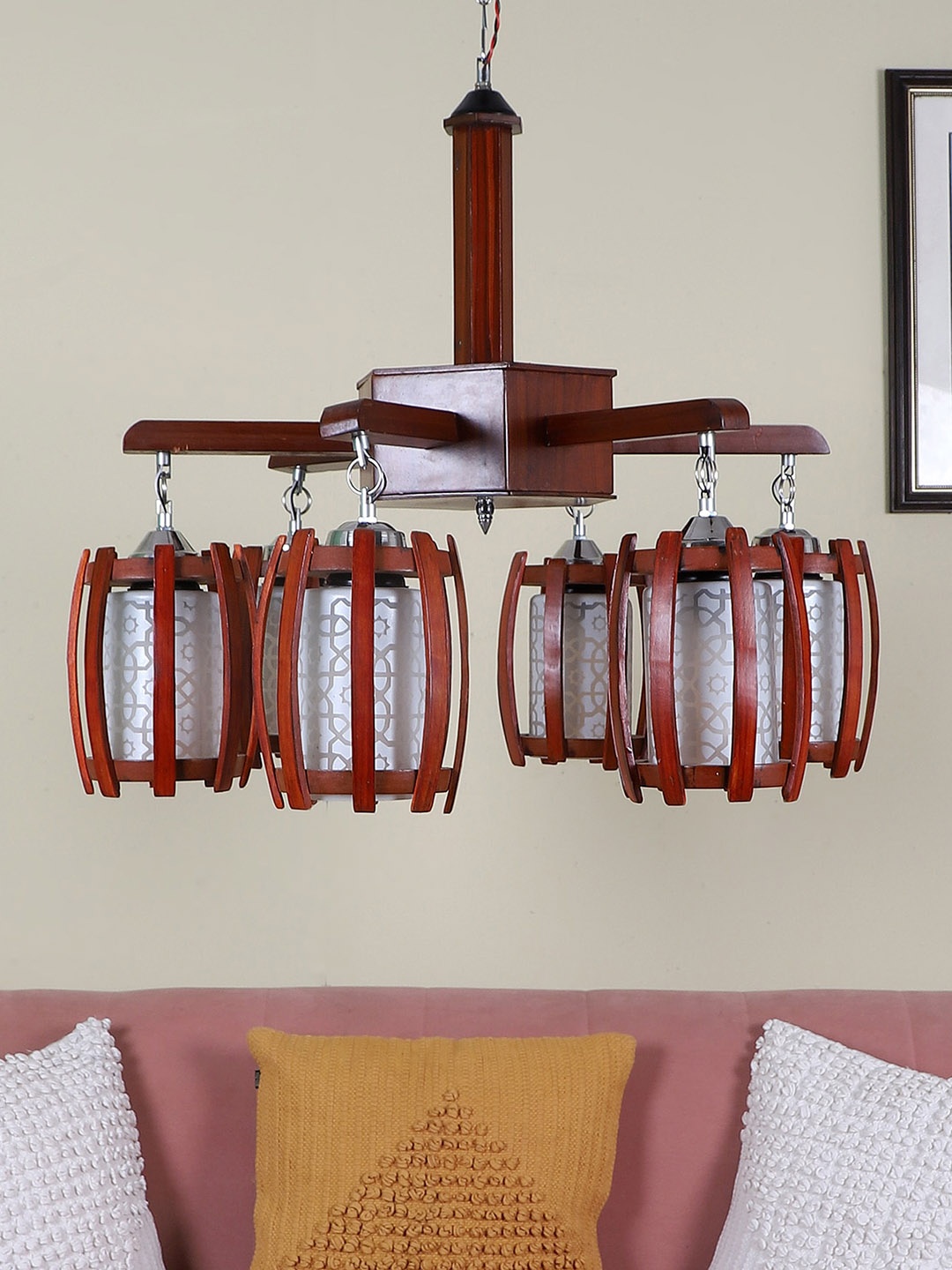 

MFD HOME FURNISHING Brown & White Textured Ceiling Lamp With 6 Shade Light