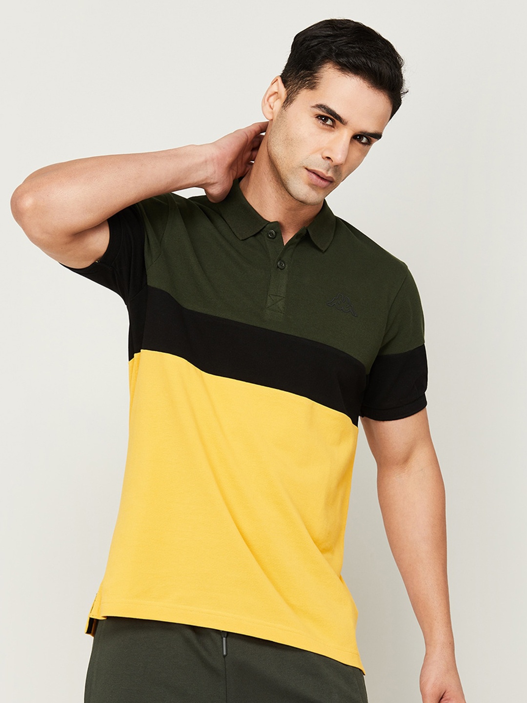 

Kappa Men Colourblocked Polo Collar Cotton T-shirt, Yellow