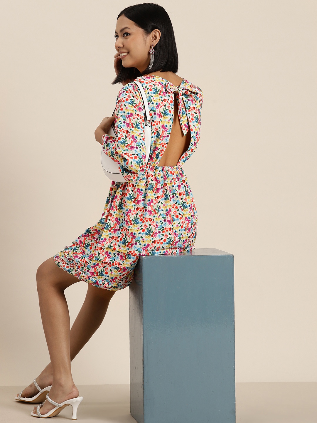 

HERE&NOW Floral Print Tie-Up Back Fit & Flare Dress, Multi