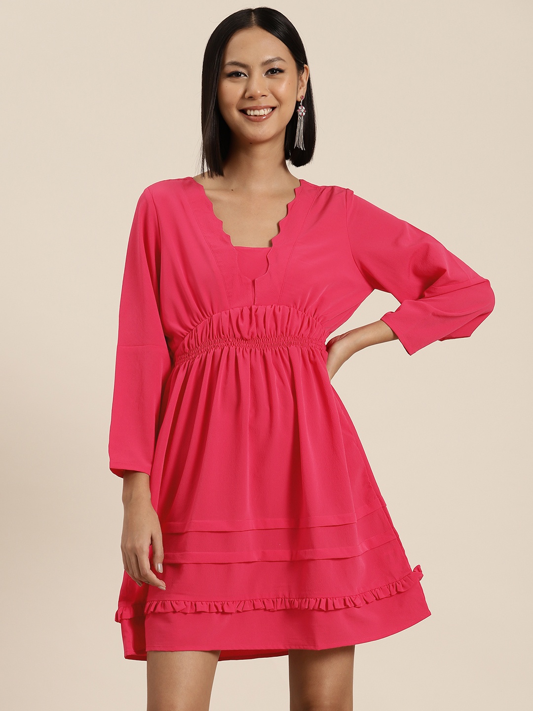 

HERE&NOW Tie-Up Back Fit & Flare Dress, Pink