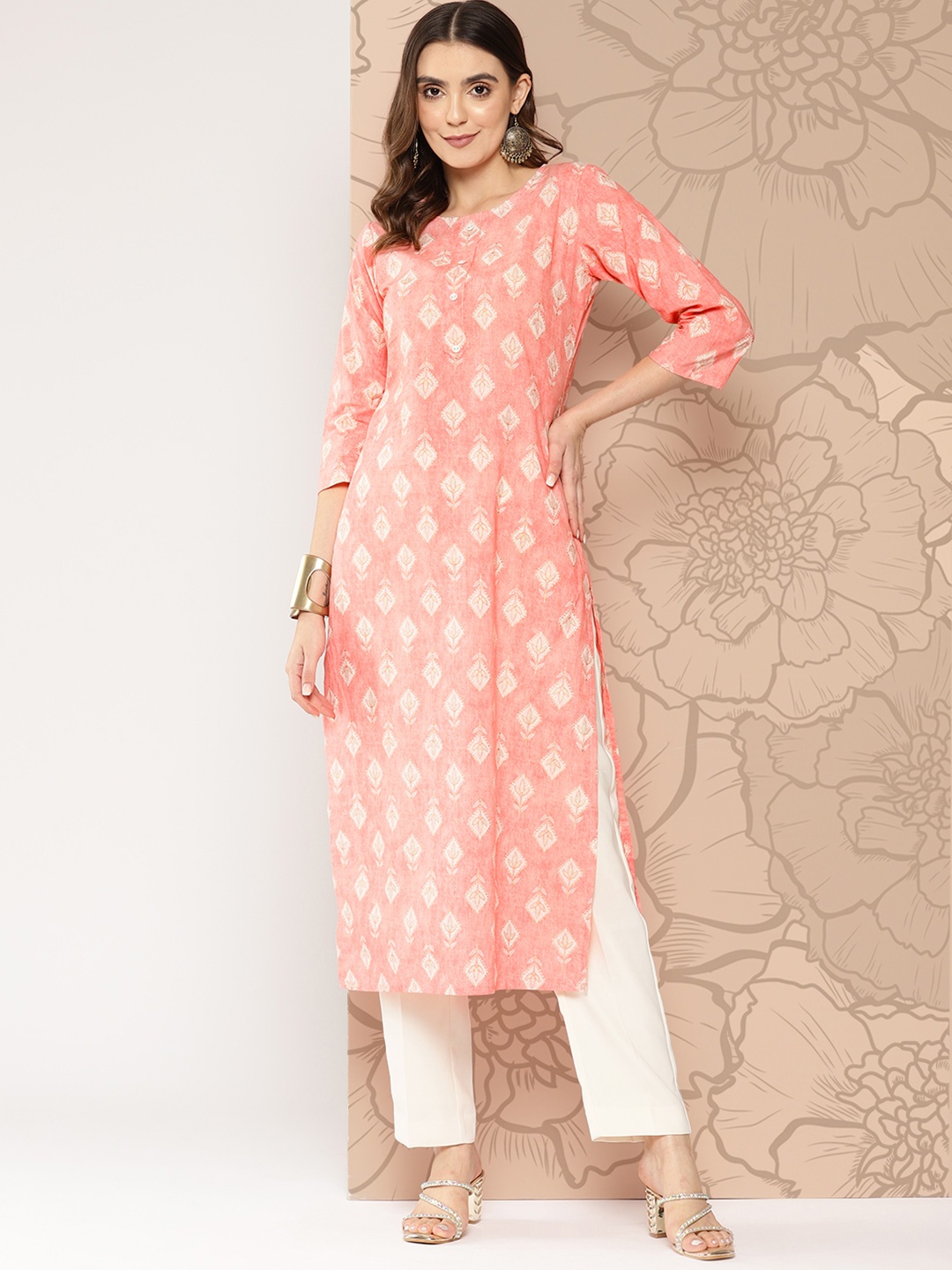 

Nayo Women Ethnic Motifs Printed Kurta, Peach