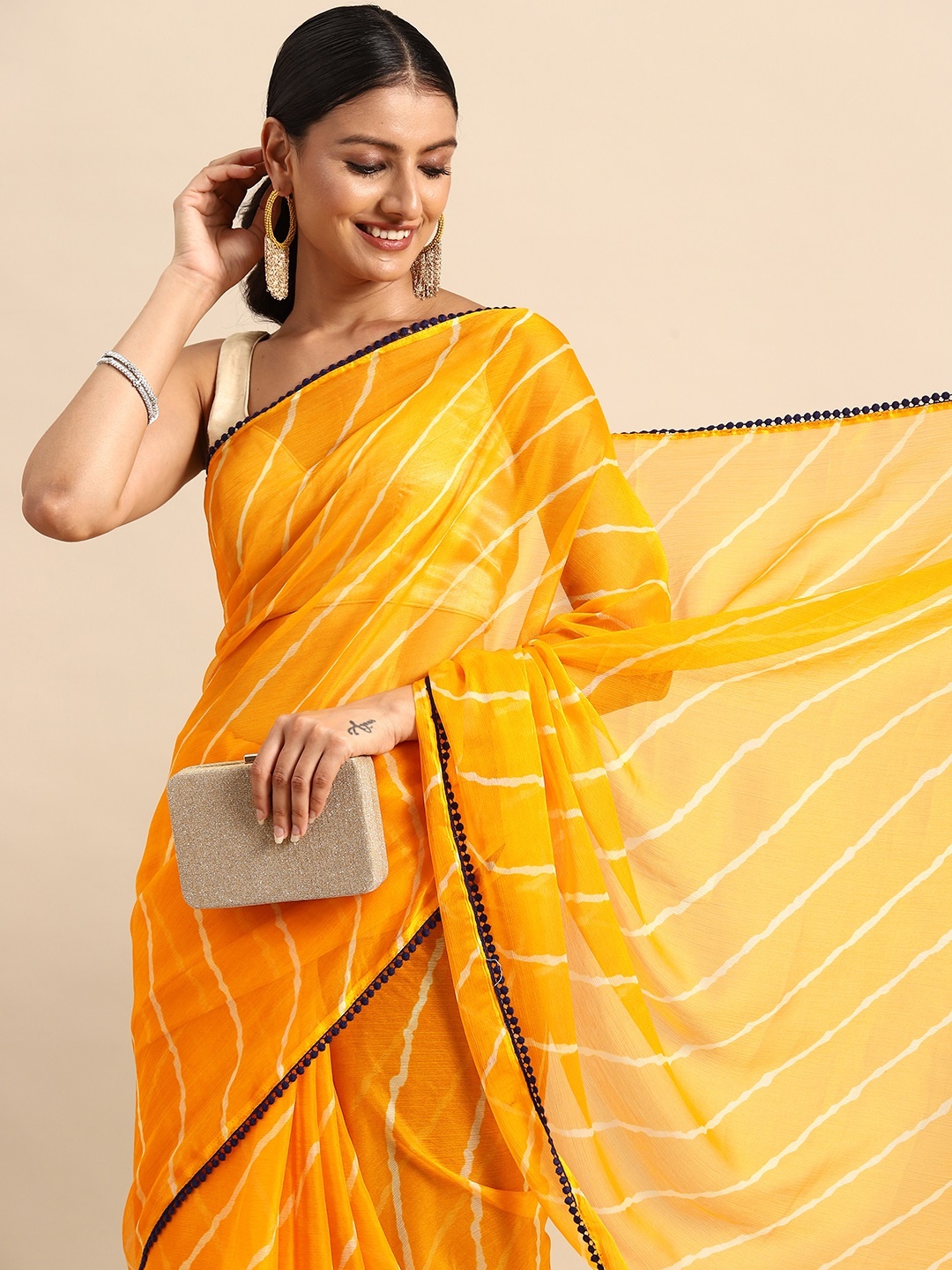 

all about you Leheriya Printed Saree, Yellow