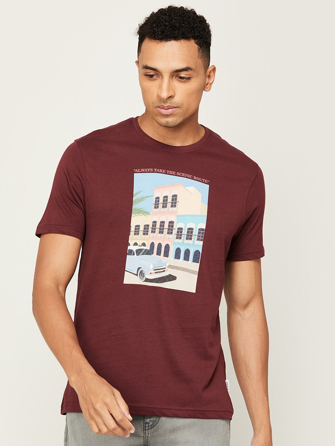 Fame Forever by Lifestyle Graphic Printed Round Neck Cotton T-shirt, Red