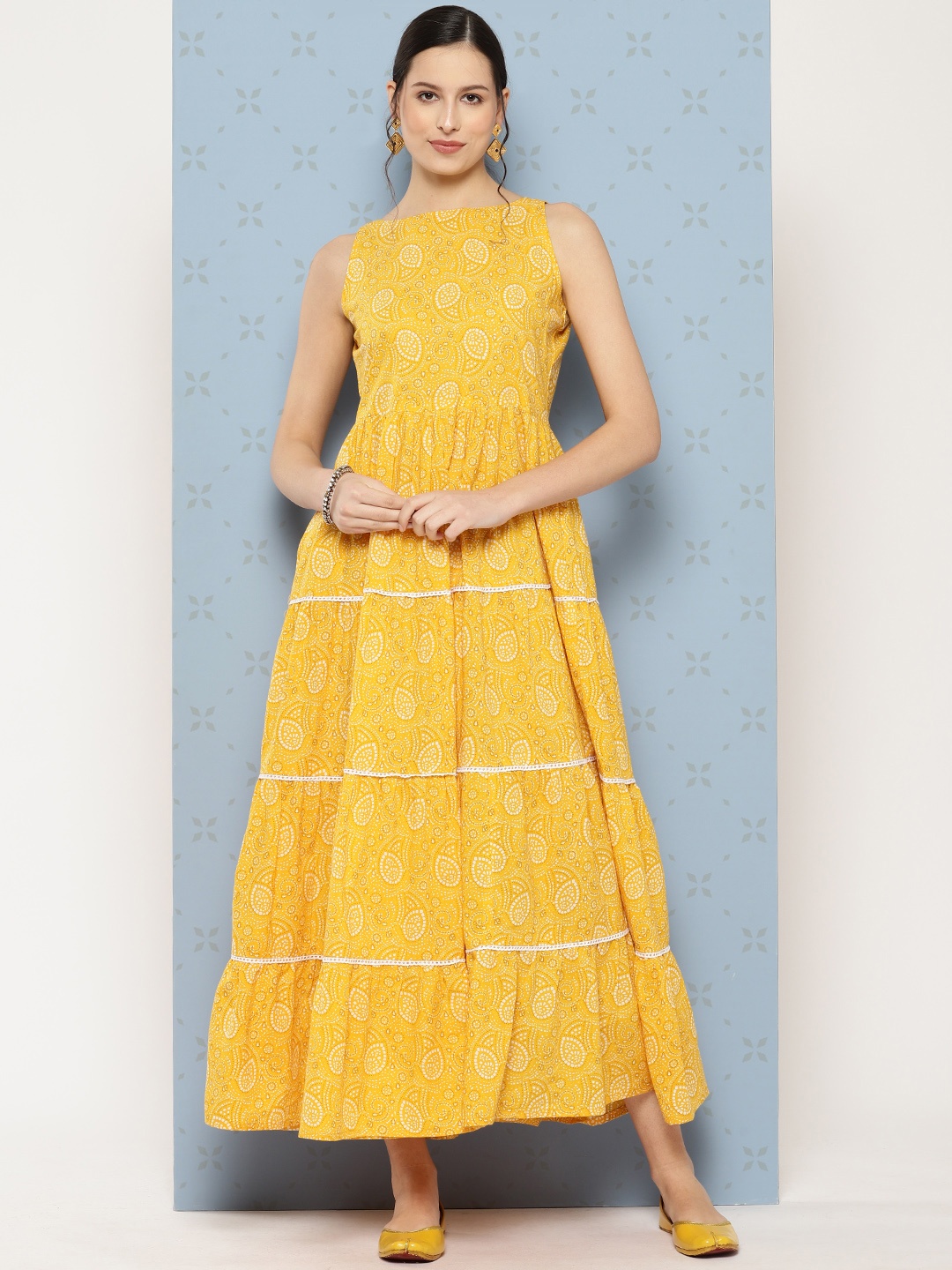 

Nayo Ethnic Motifs Print Fit & Flare Maxi Dress, Yellow