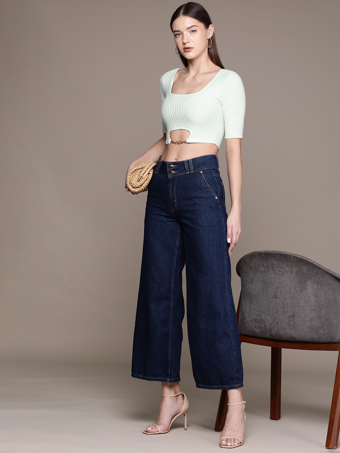 

bebe Denim Daze Pure Cotton Wide Leg Jeans, Navy blue