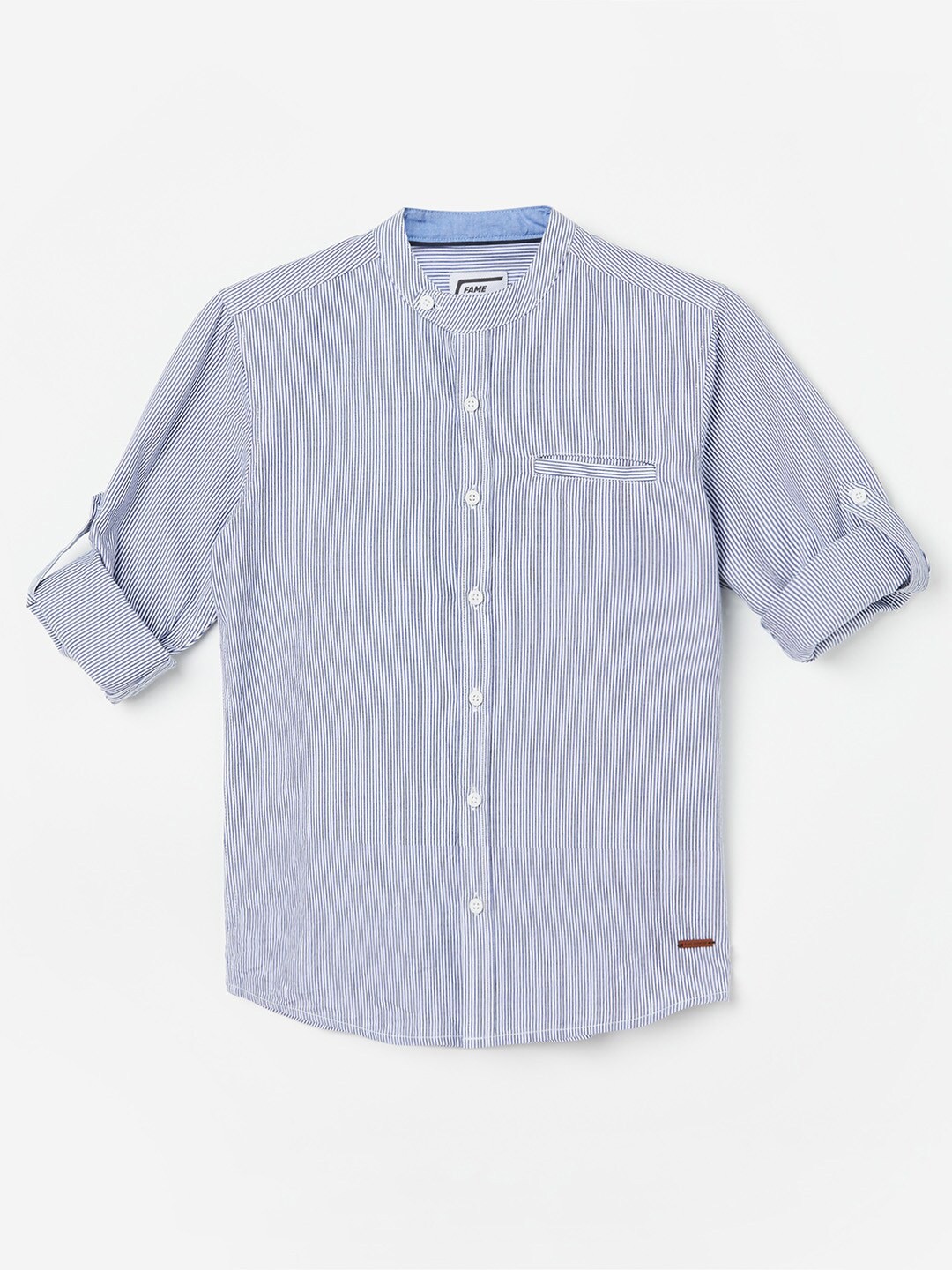 

Fame Forever by Lifestyle Boys Blue Striped Mandarin Collar Pure Cotton Casual Shirt