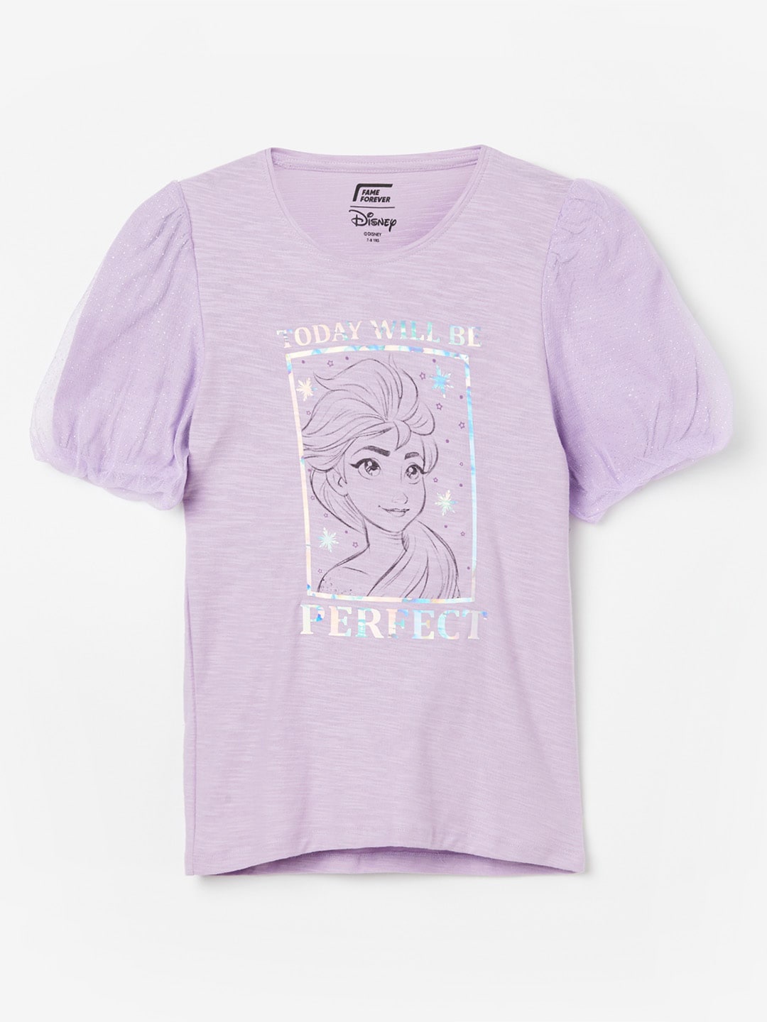 

Fame Forever by Lifestyle Girls Elsa Printed Puff Sleeve Pure Cotton T-shirt, Lavender