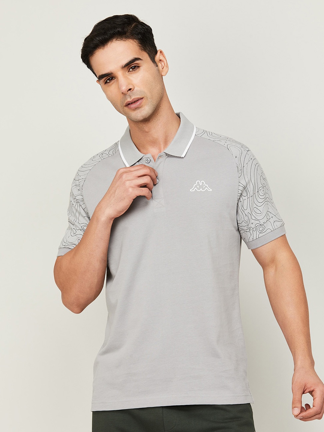 

Kappa Men Polo Collar Cotton Regular Fit T-shirt, Grey