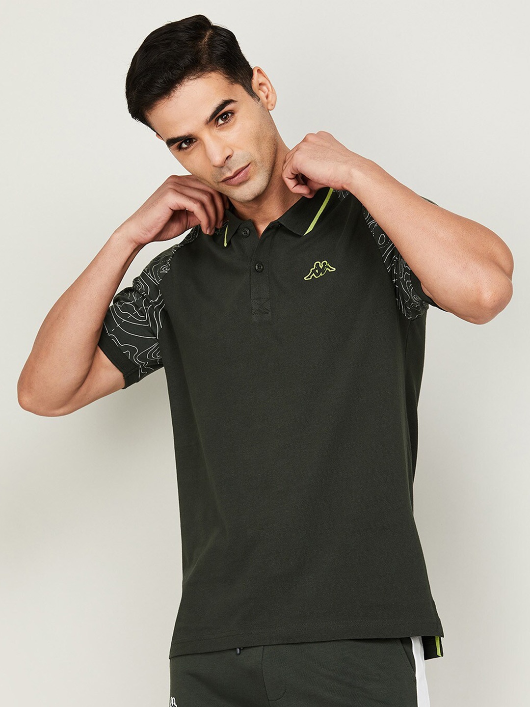 

Kappa Men Polo Collar Cotton Raglan Sleeves T-shirt, Olive