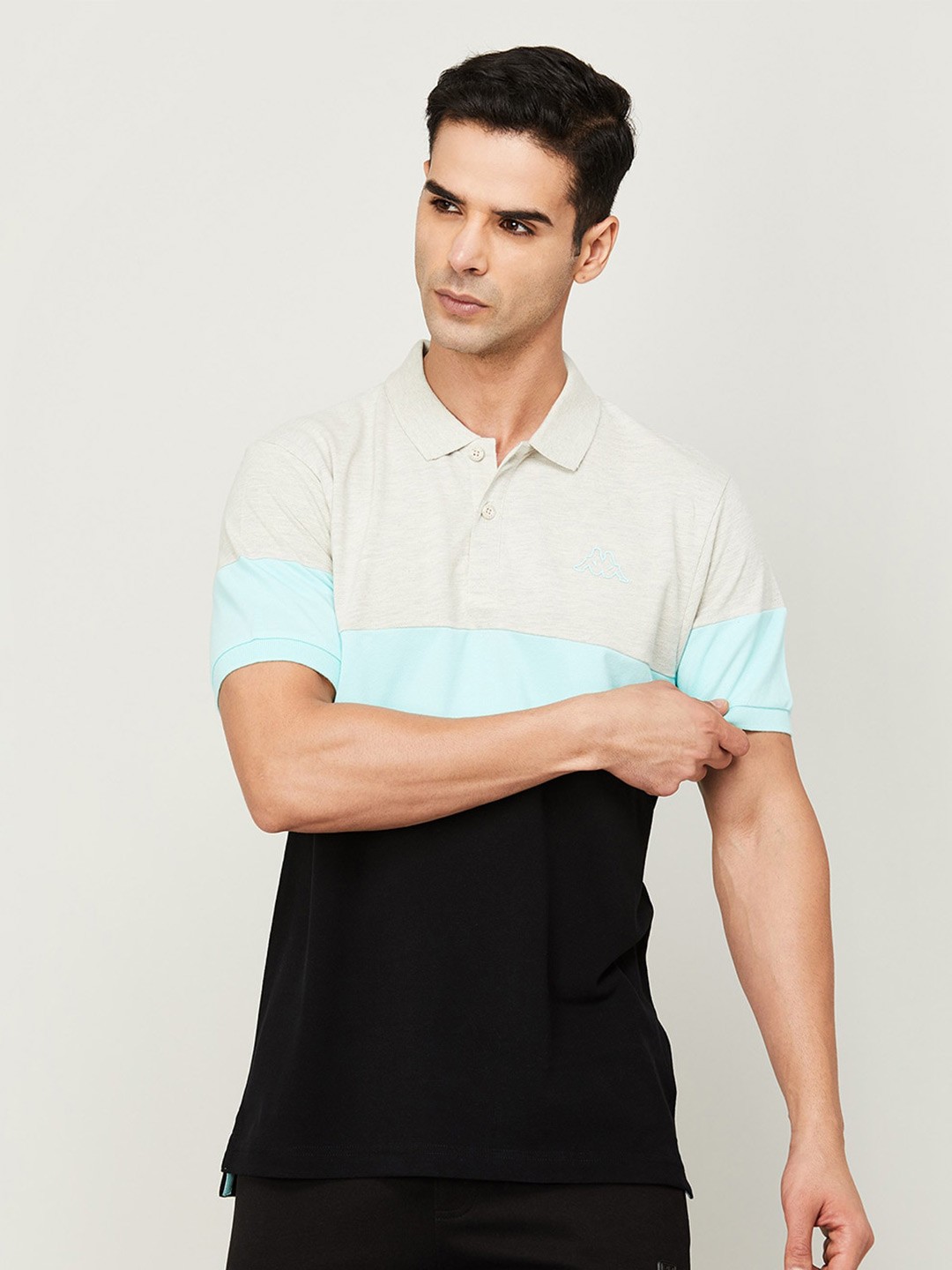 

Kappa Men Colourblocked Polo Collar Cotton T-shirt, Black