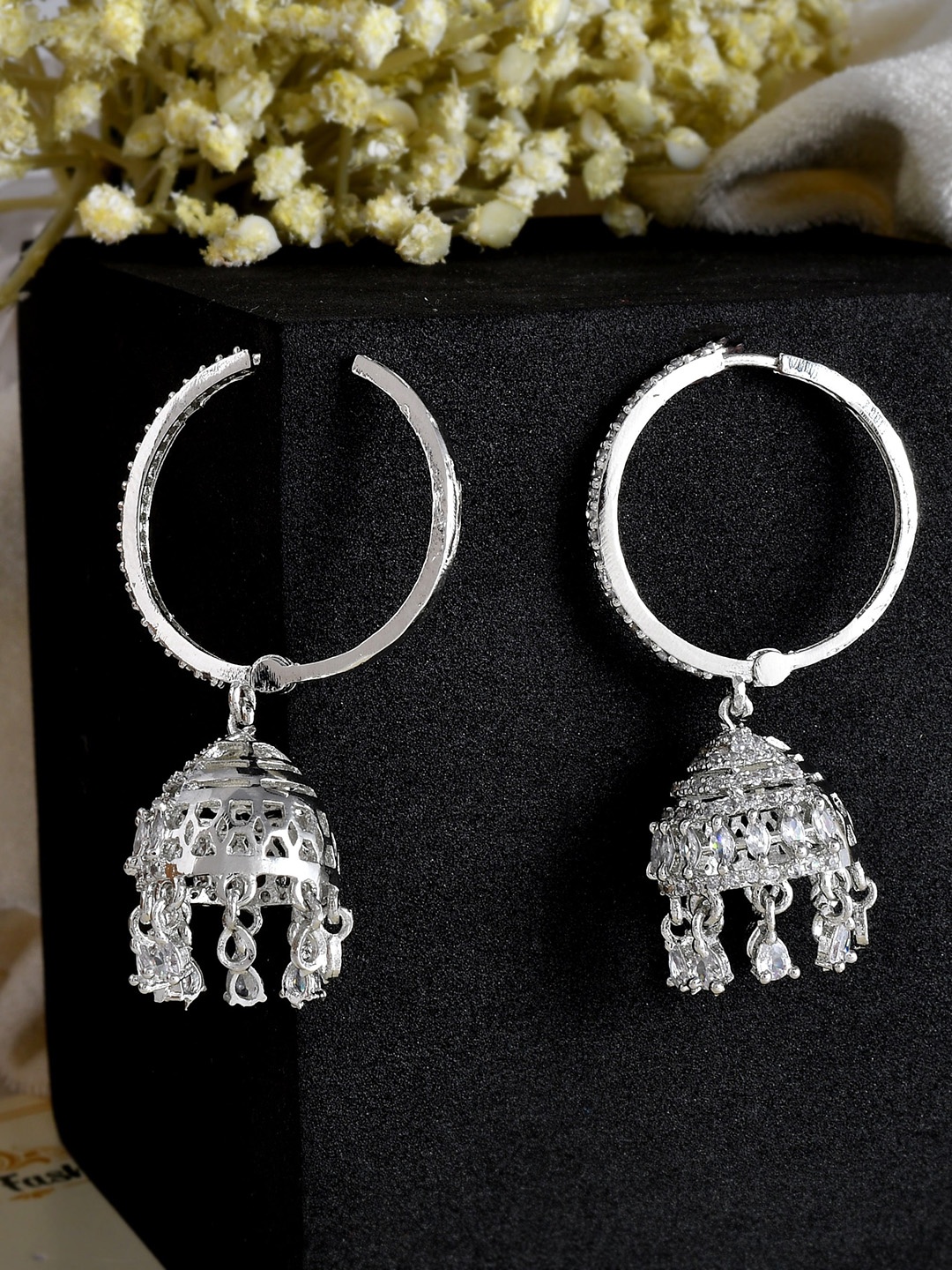 

Silvermerc Designs Silver-Plated Contemporary Jhumkas Earrings