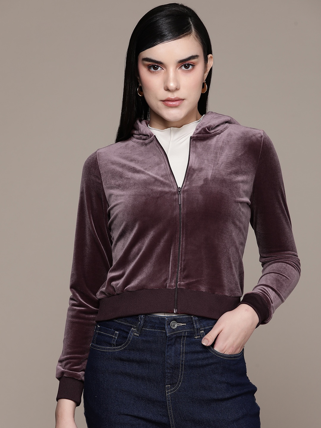 

bebe All Day Velour Hooded Sweatshirt, Mauve