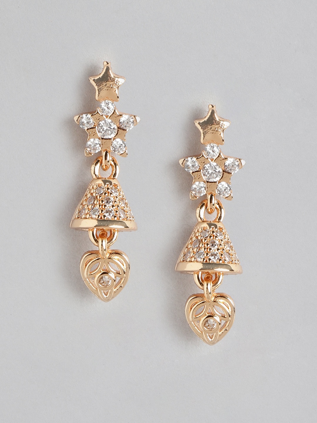 

Aadvik Designs Rose Gold-Plated AD Studded Star Shaped Jhumkas Earrings