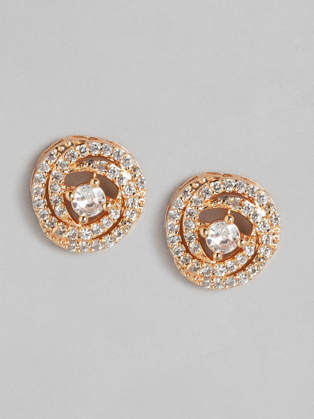 

Aadvik Designs Rose Gold-Plated AD Studded Circular Studs Earrings