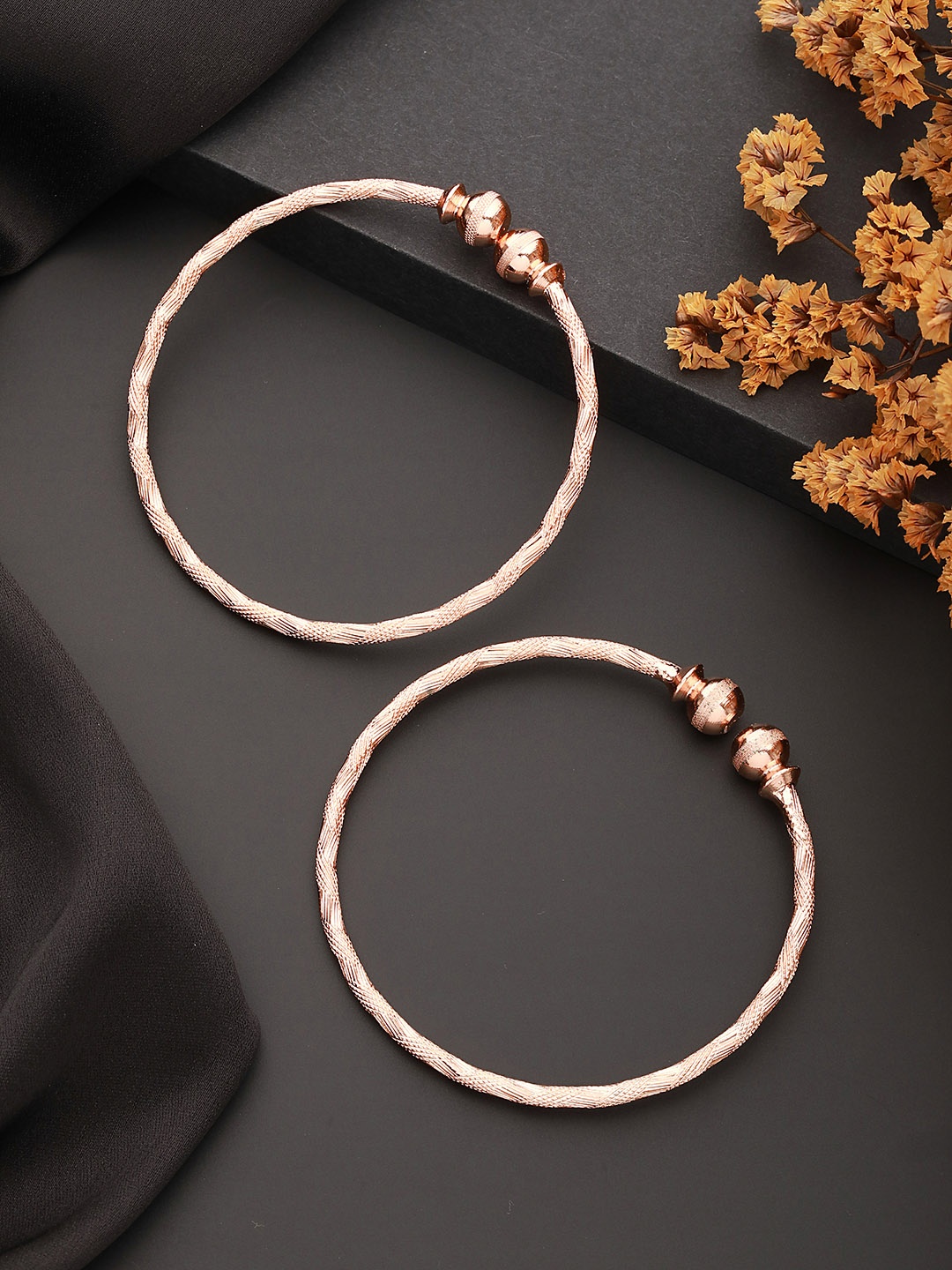 

Aadvik Designs Set Of 2 Rose Gold-Plated Adjustable Bangles