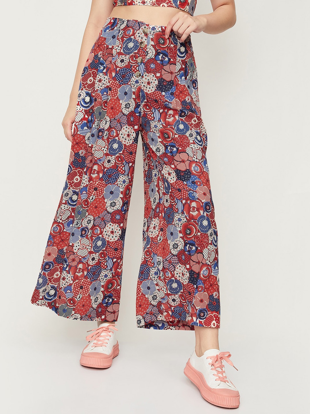 

max Women Floral Printed Parallel Trousers, Red