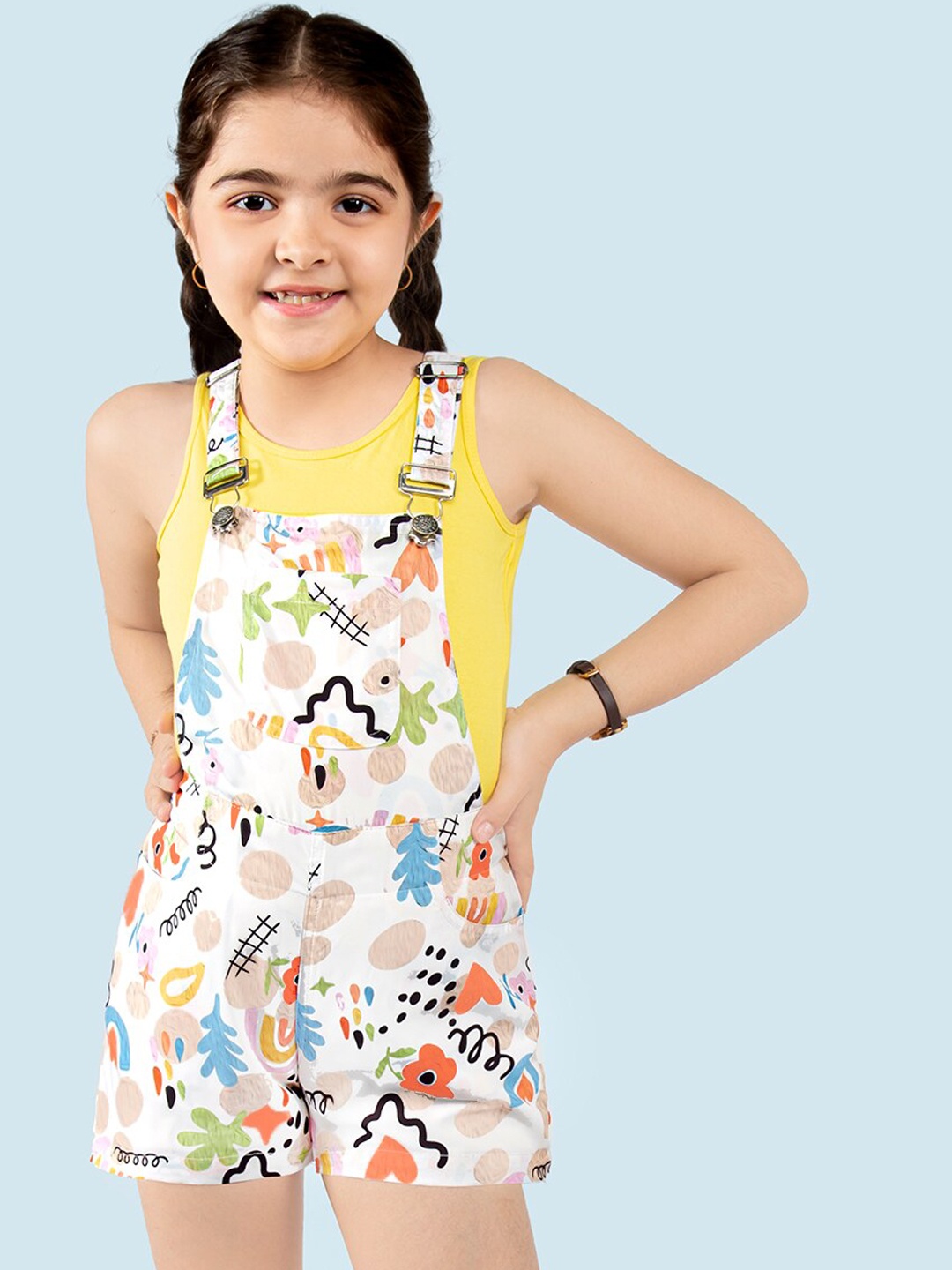 

Naughty Ninos Girls Floral Printed Dungaree With T-shirt, White