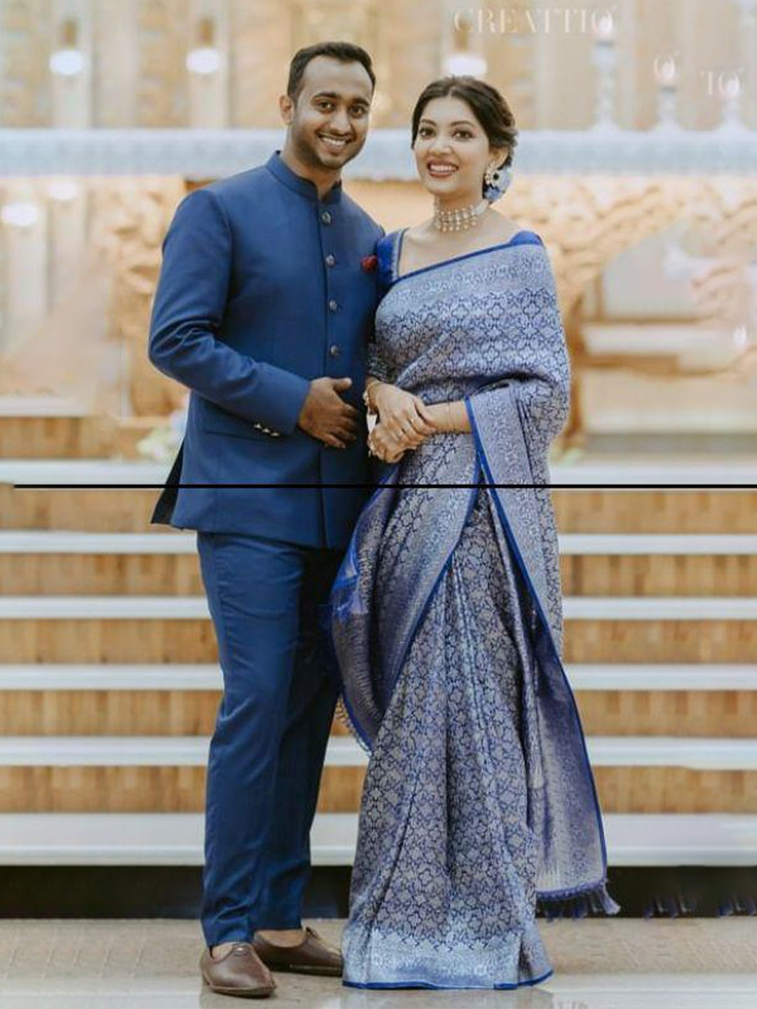 

Naishu Trendz Floral Woven Design Zari Pure Silk Kanjeevaram Saree, Blue