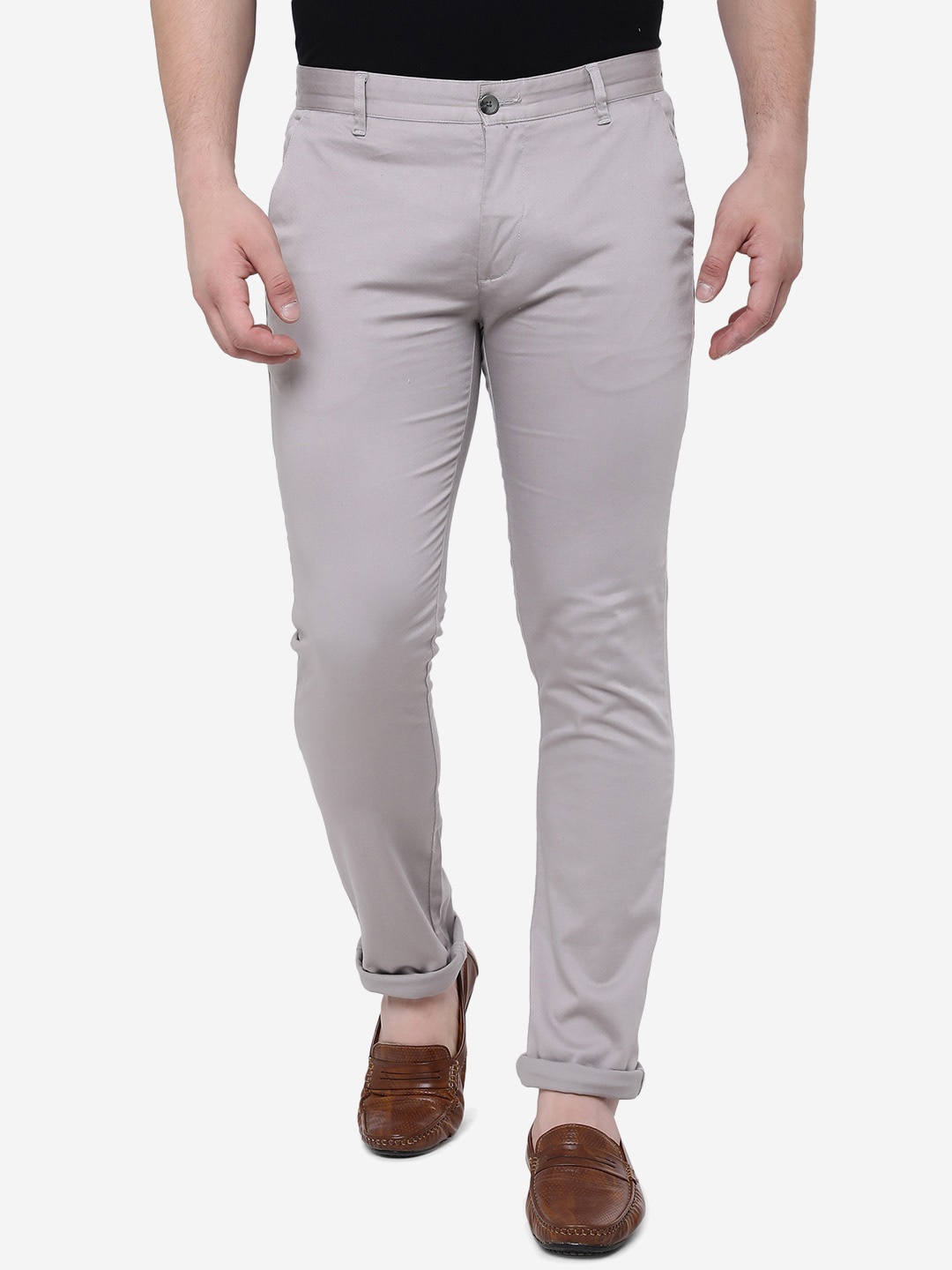 

Greenfibre Men Slim Fit Mid-Rise Pure Cotton Trousers, Grey