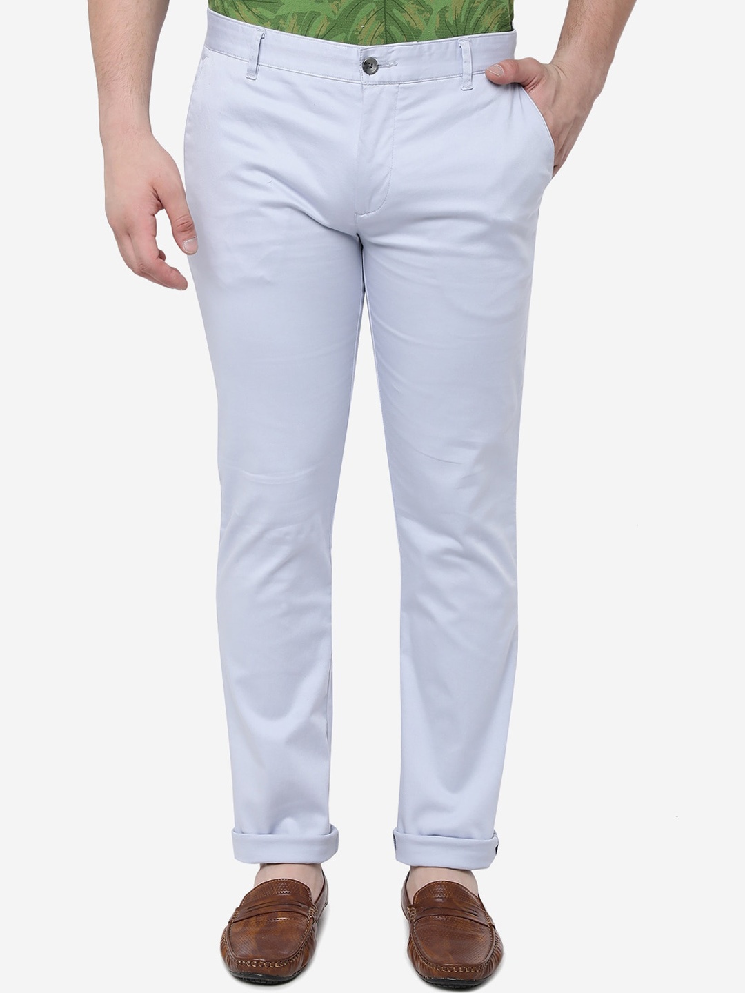 

Greenfibre Men Slim Fit Mid-Rise Pure Cotton Trousers, Blue