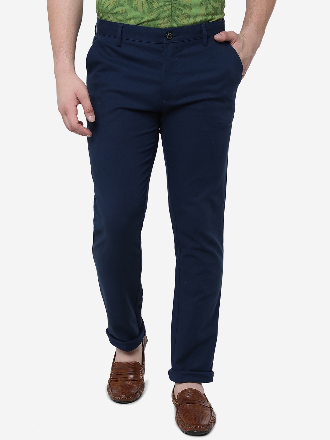 

JADE BLUE Men Slim Fit Mid-Rise Pure Cotton Trousers