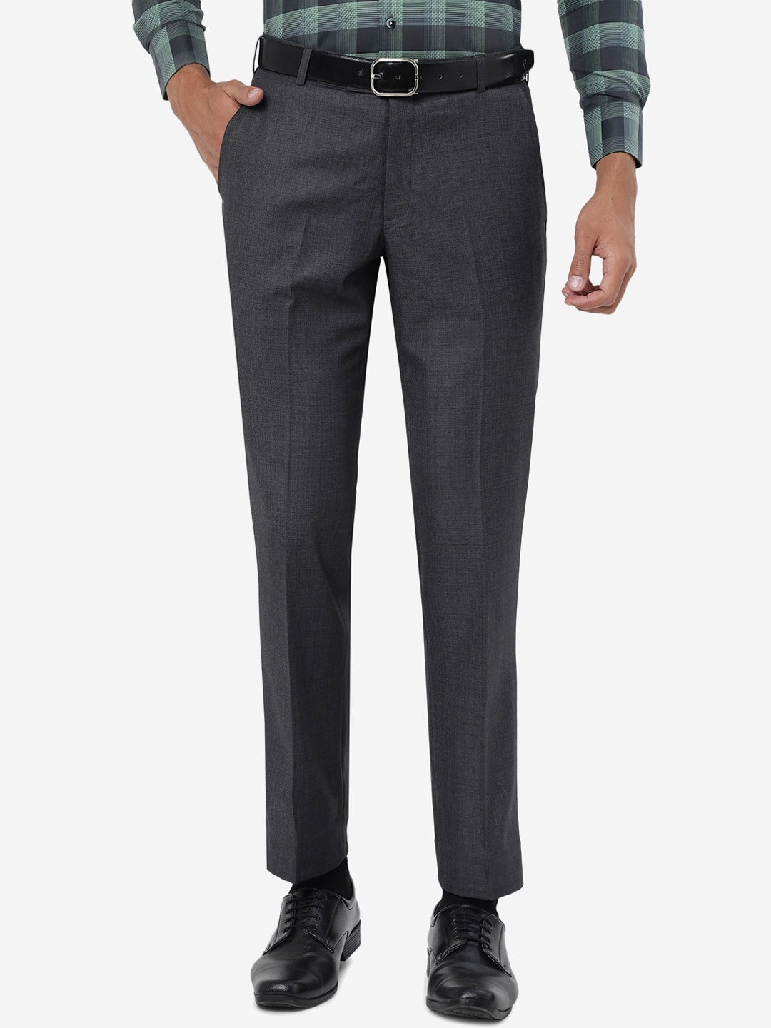 

METAL Men Slim Fit Formal Trousers, Grey