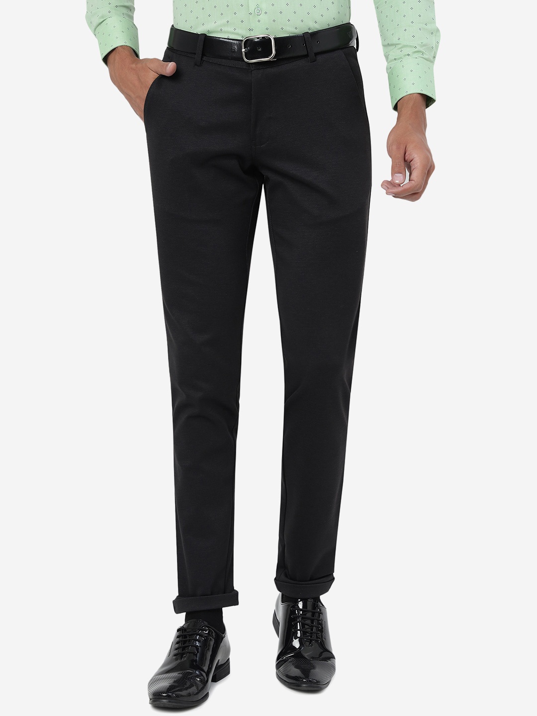 

JB STUDIO Men Mid Rise Slim Fit Formal Trousers, Black