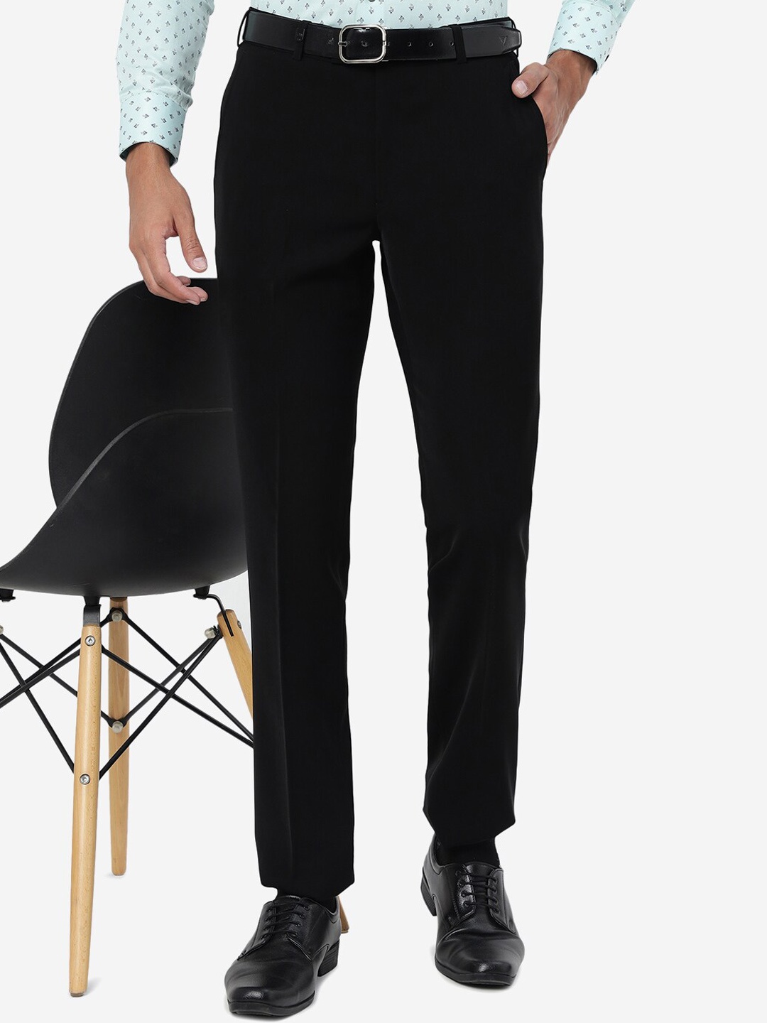 

JB STUDIO Men Mid Rise Slim Fit Formal Trousers, Black