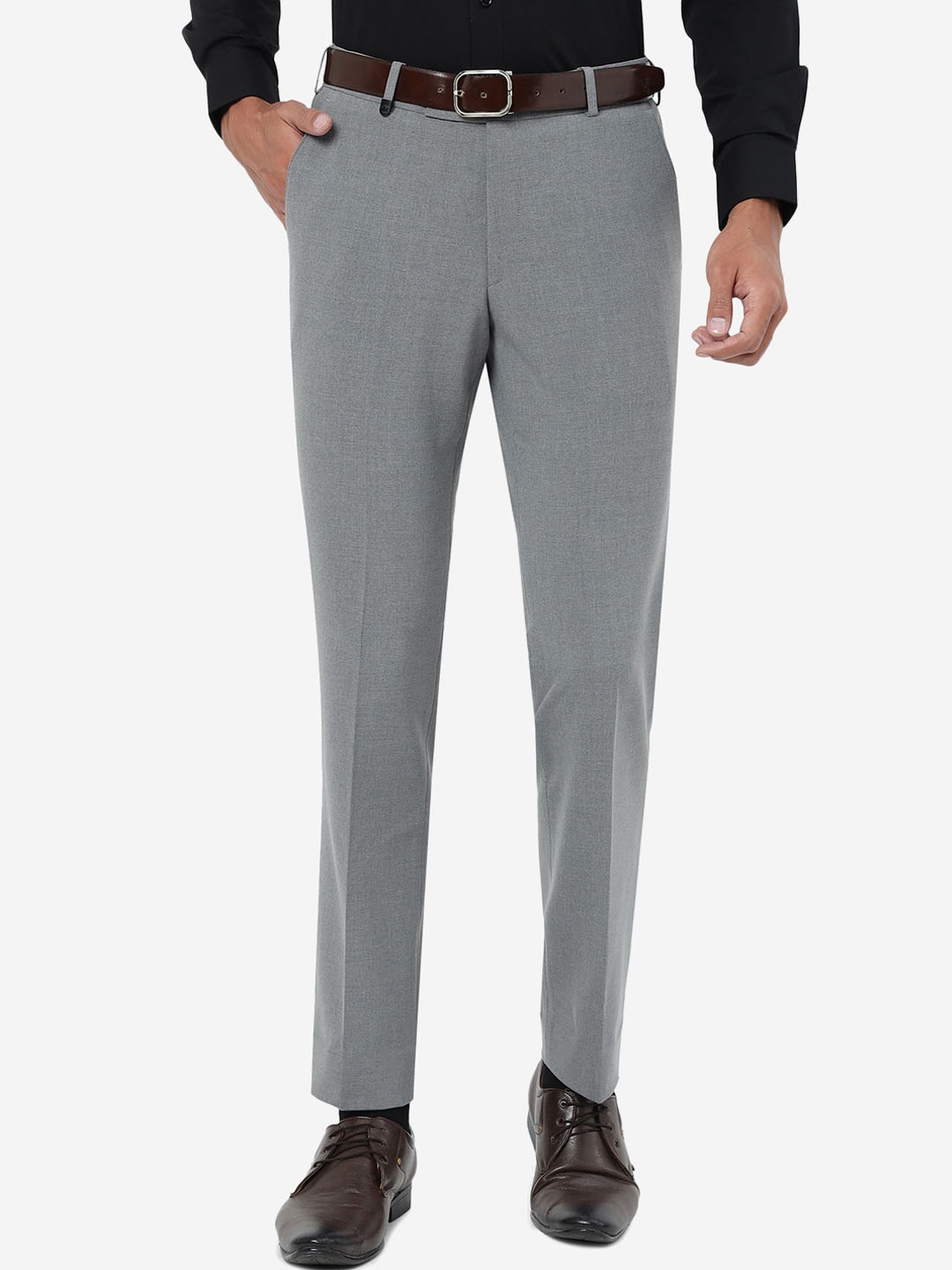 

JADE BLUE Men Mid Rise Slim Fit Formal Trousers, Grey