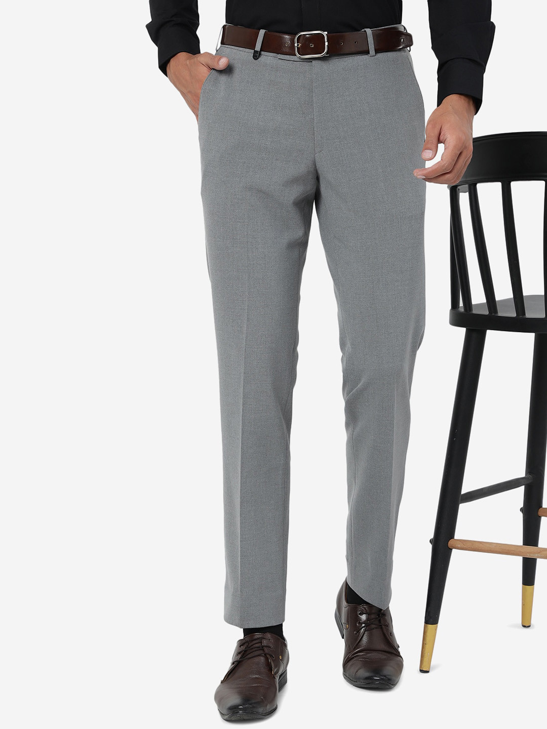 

JB STUDIO Men Mid Rise Slim Fit Formal Trousers, Grey