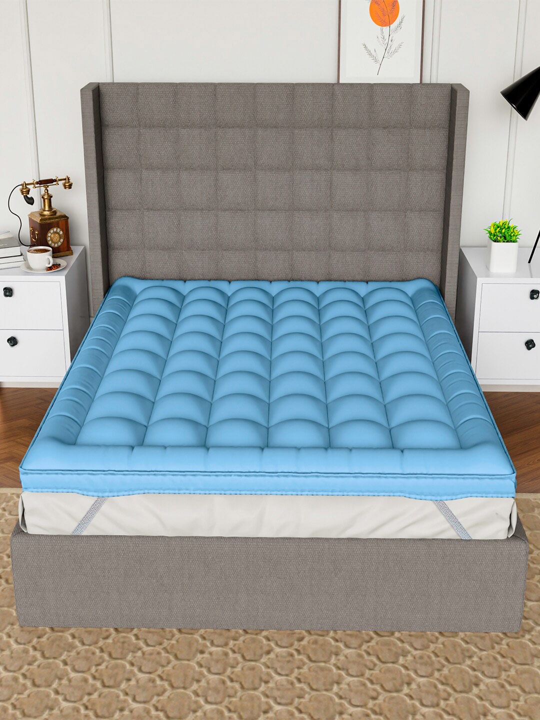 

AVI Sky-Blue Quilted 1000 GSM Pure Cotton Double Queen Mattress Topper