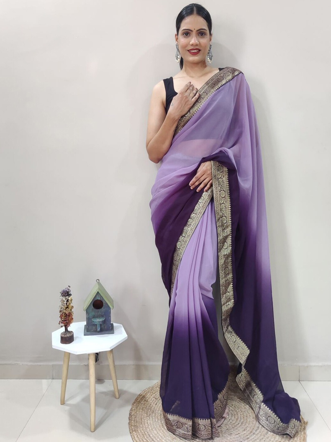 

Mitera Purple & Blue Ombre Zari Saree