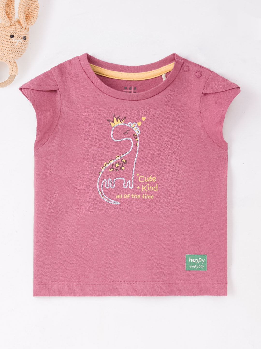 

Ed-a-Mamma Baby Girls Graphic Printed Tulip Sleeve Cotton T-shirt, Pink