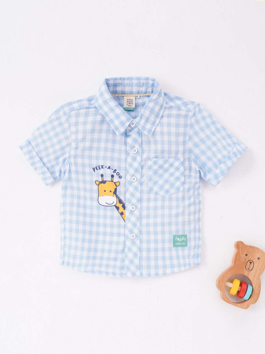 

Ed-a-Mamma Baby Boys Gingham Checked Cotton Casual Shirt, Blue