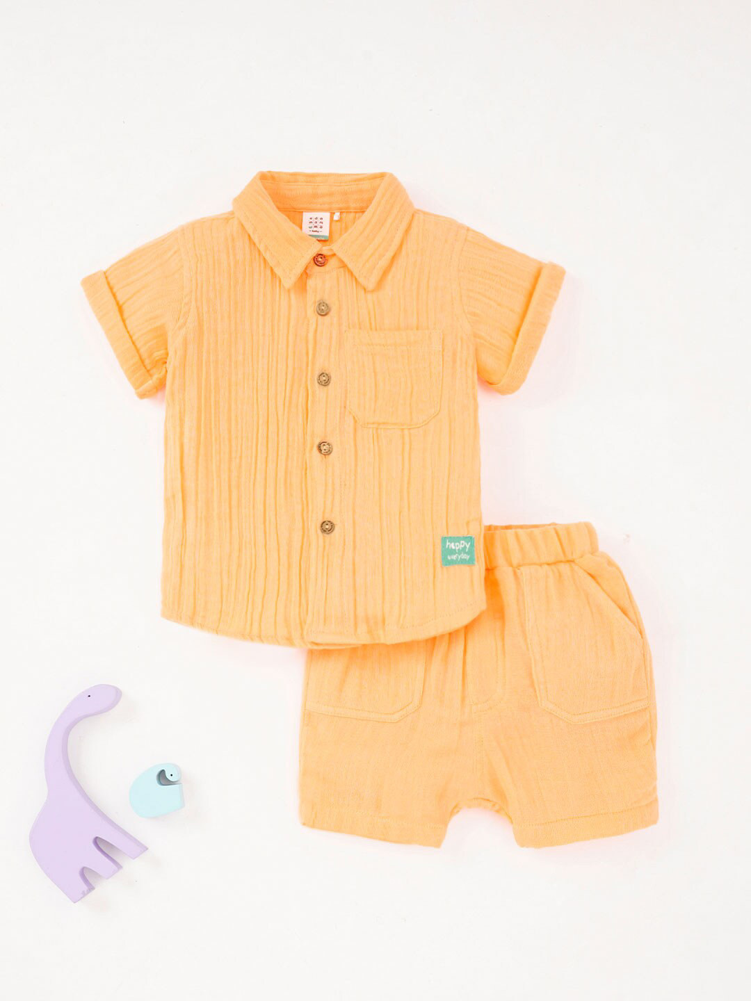 

Ed-a-Mamma Baby Kids Boys Pure Cotton Shirt with Shorts, Yellow