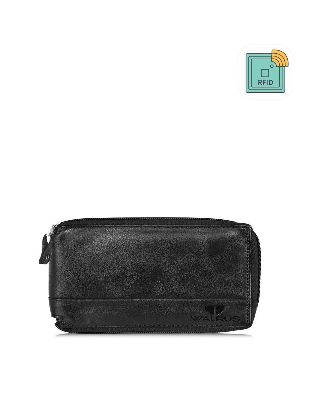 

Walrus Men Zip Detail PU Zip Around Wallet With RFID, Black