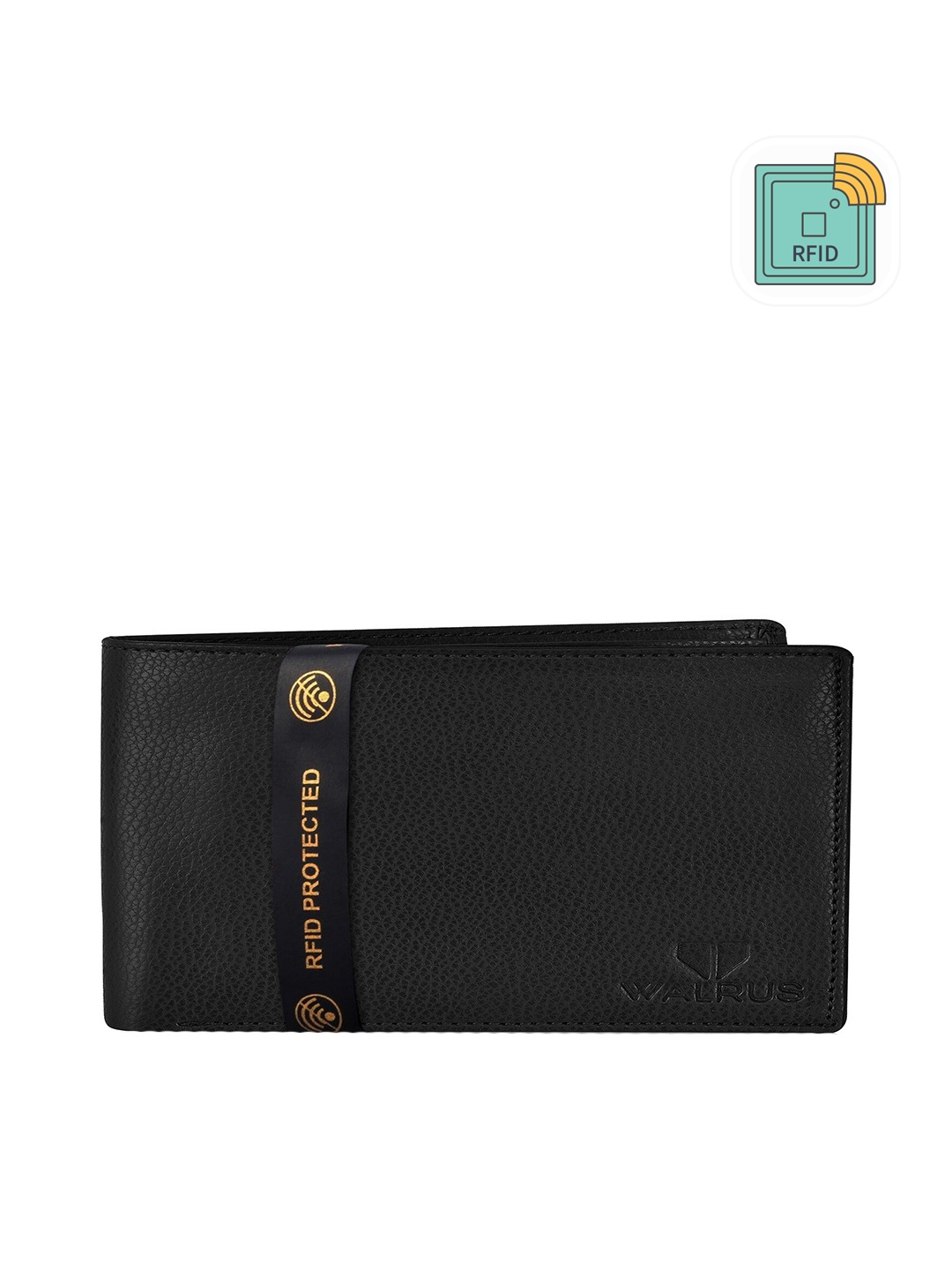 

Walrus Men Textured PU Two Fold Wallet With RFID, Black