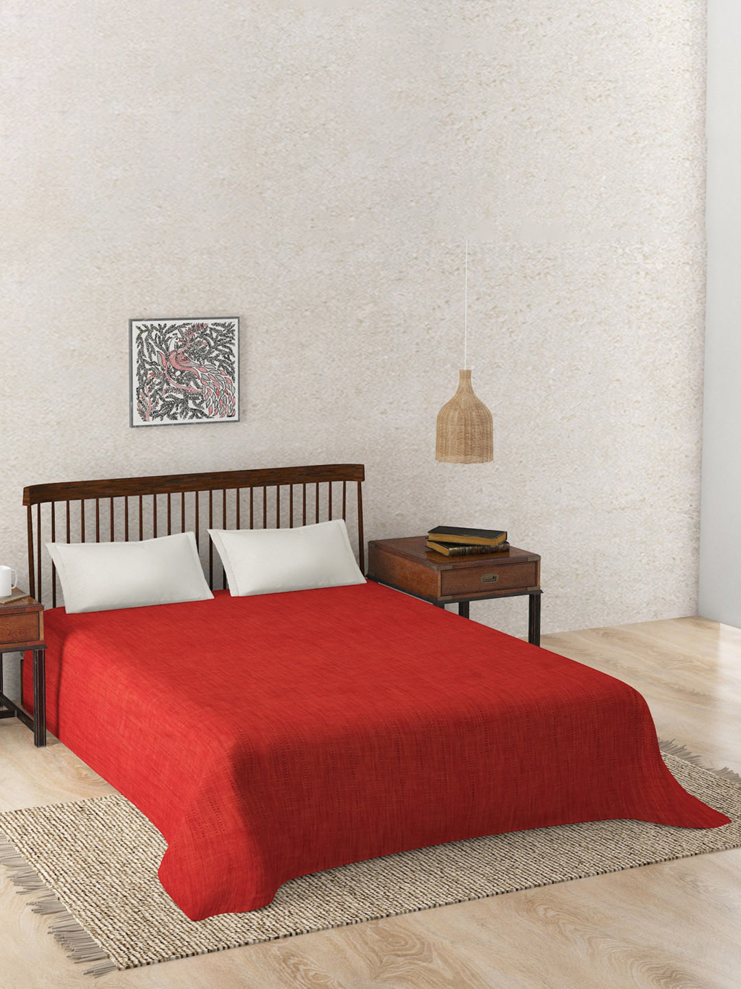 

Fabindia Red Vardaniya Cotton King Bed Cover