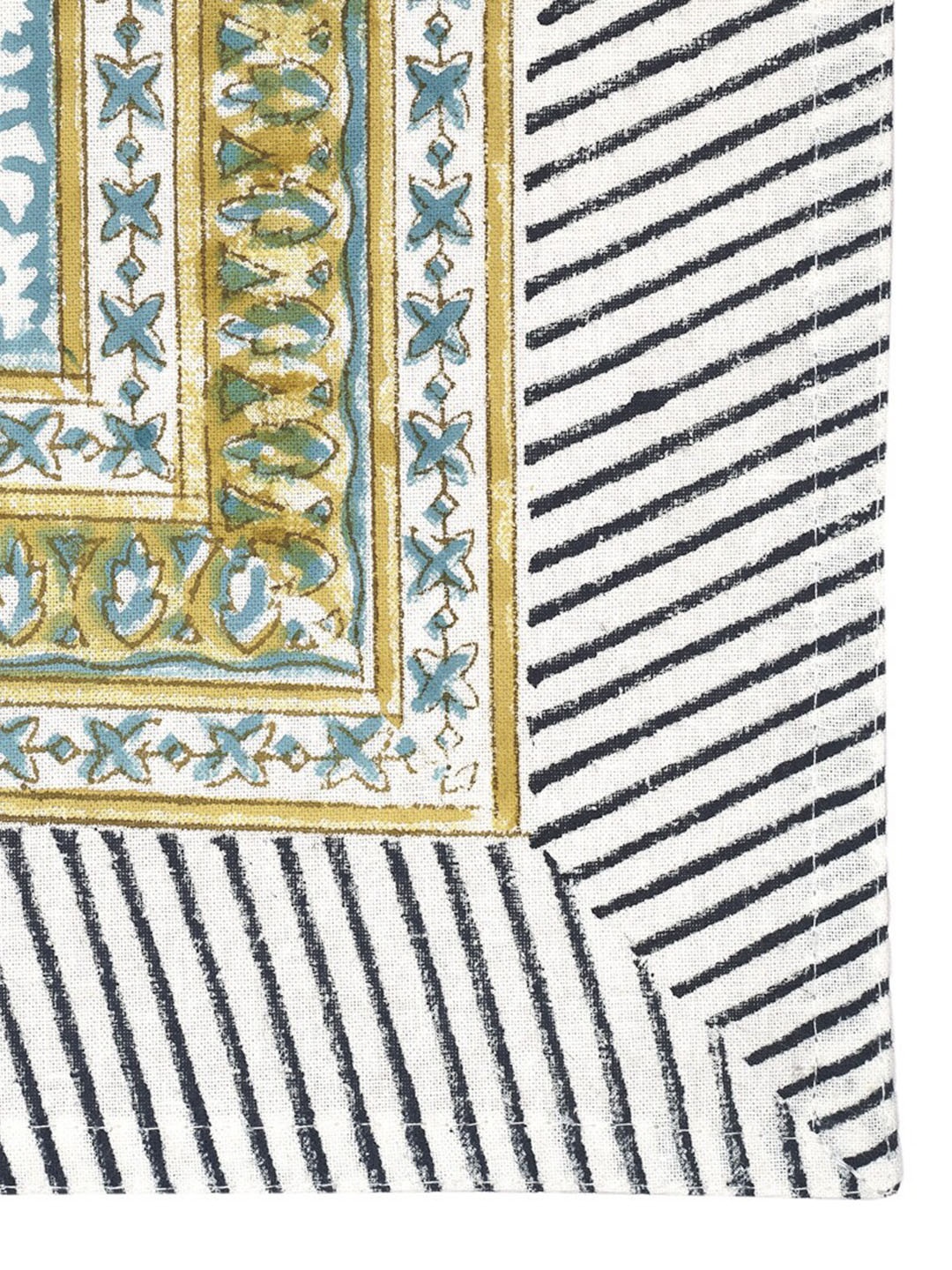 

Fabindia White & Olive Green Ayaana Hand Block Printed 120 TC Cotton King Bed Cover