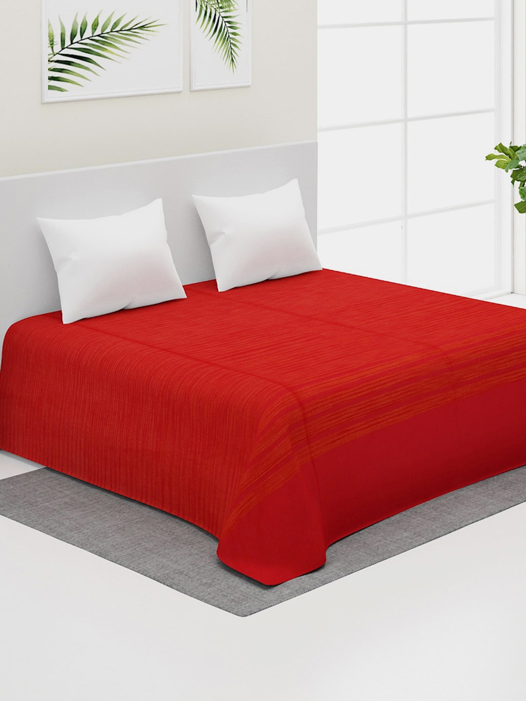 

Fabindia Red Striped Cotton Double Bed Super King Bed Cover