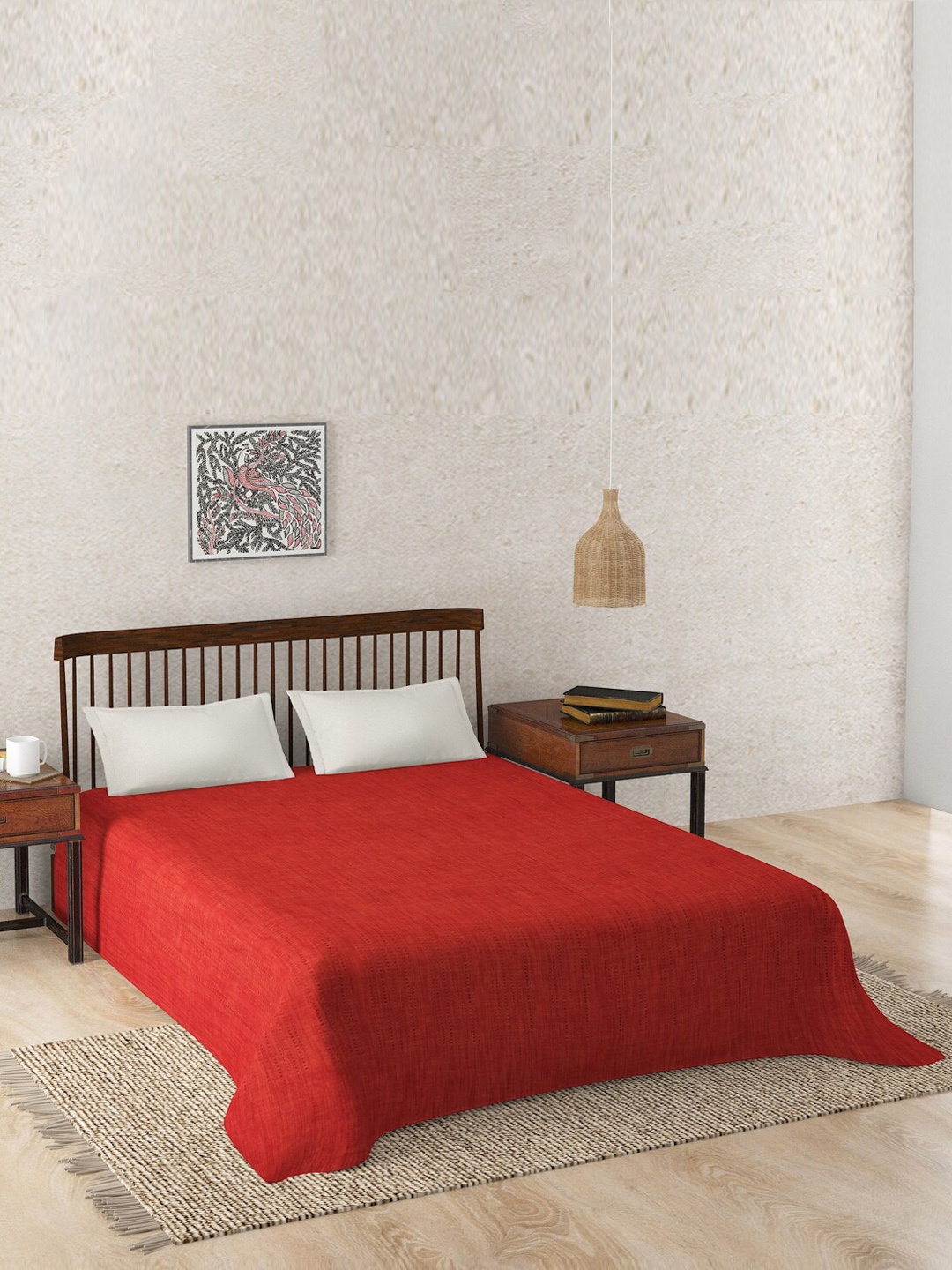 

Fabindia Red Woven Design 120 TC Cotton Double Queen Bed Cover