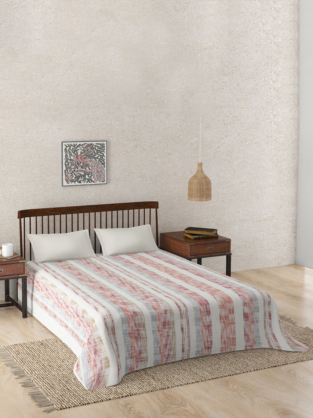 

Fabindia Off White & Green Trushita Cotton Queen Bed Cover