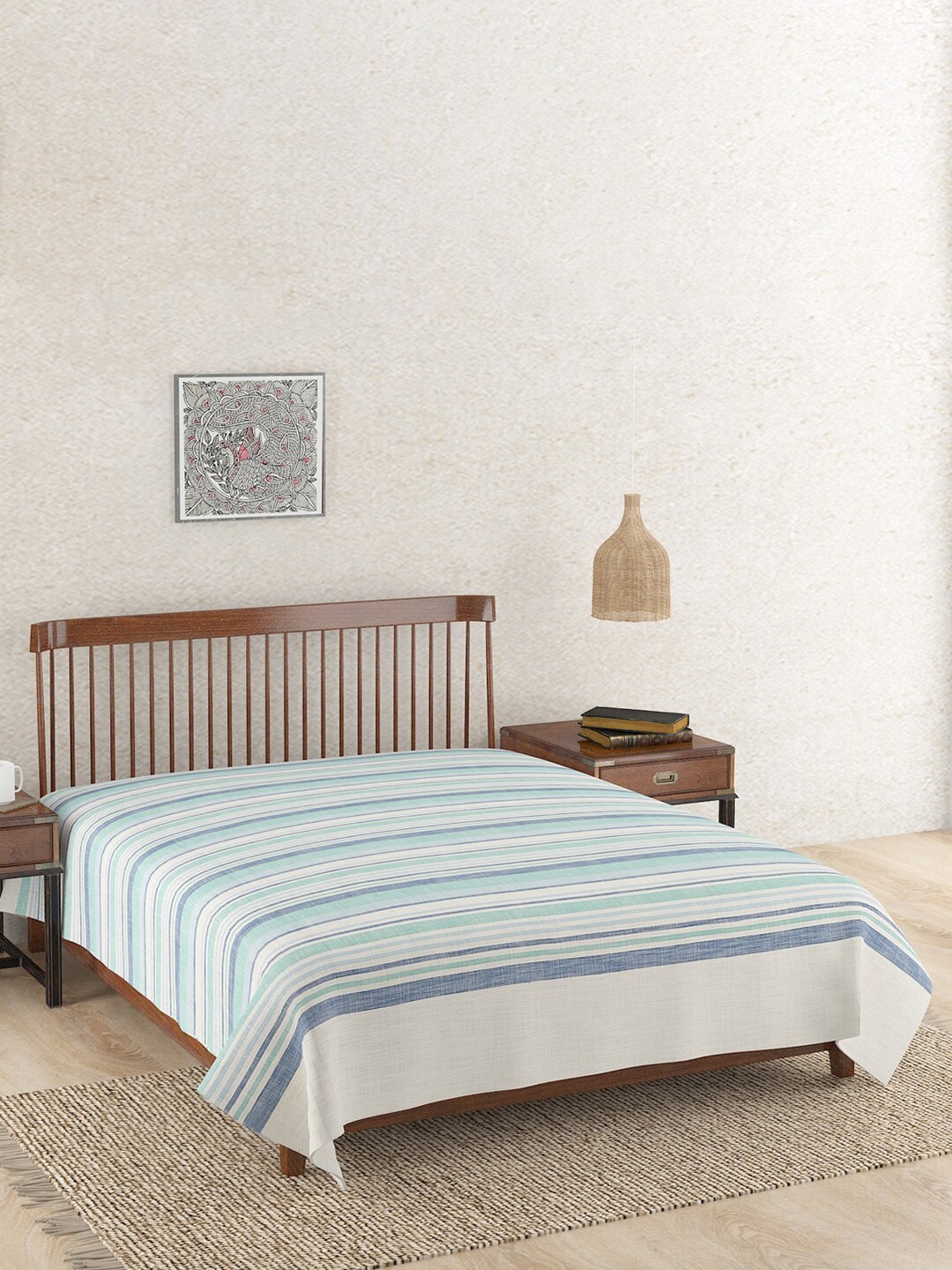 

Fabindia Off White Striped Adhya Cotton King Bed Cover