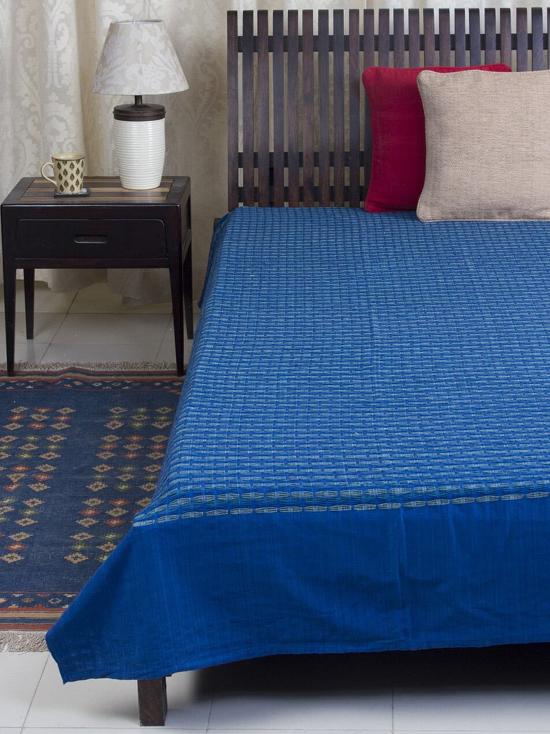 

Fabindia Blue Woven Design Deepali Cotton King Bed Cover