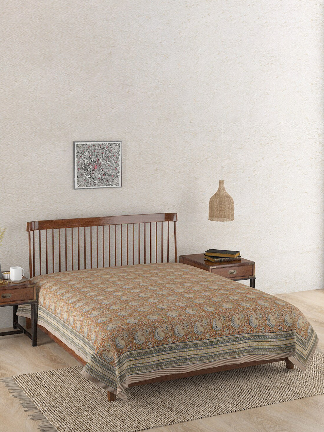 

Fabindia Orange Kiana Cotton Printed King Bed Cover