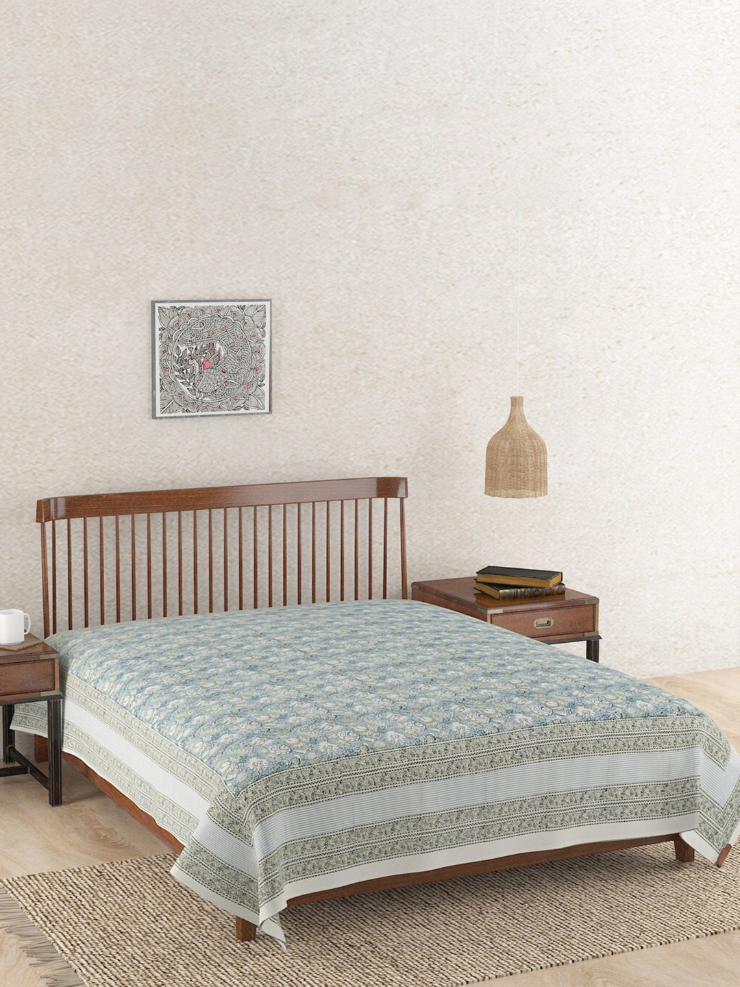 

Fabindia Coromandel White & Blue Ethnic Motifs Printed Cotton Single Bed Cover