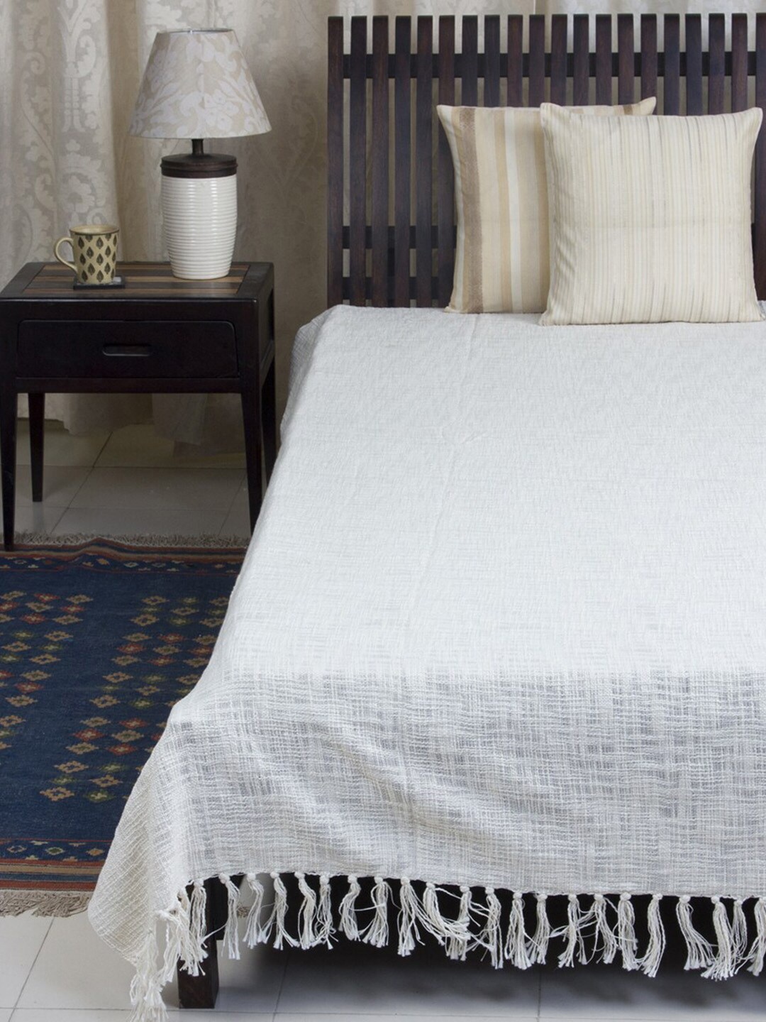 

Fabindia White Woven Design Chaman Cotton Single Bed Cover