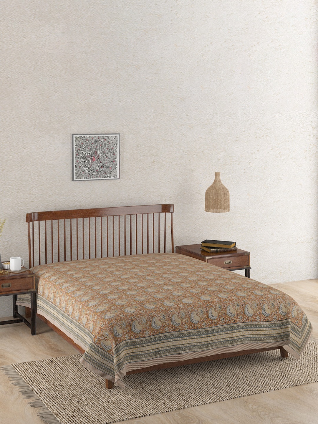 

Fabindia Grey & Cream Kiana Cotton Hand Block Printed Single Bed Cover