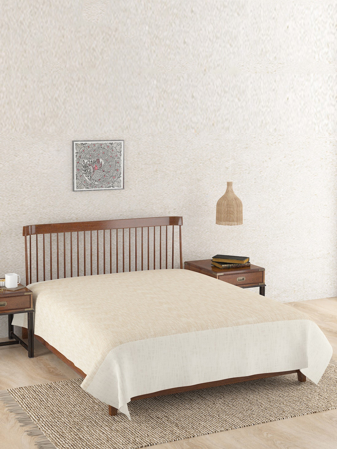 

Fabindia Marzia Beige Woven Design Cotton Double Bed Cover